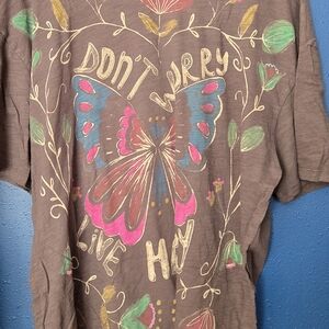NATURAL LIFE Brown Tee  DON'T WORRY LIVE HAPPY